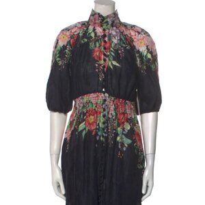 Zimmermann Linen Floral Print Long Dress - US Size 4/ AUS Size 0